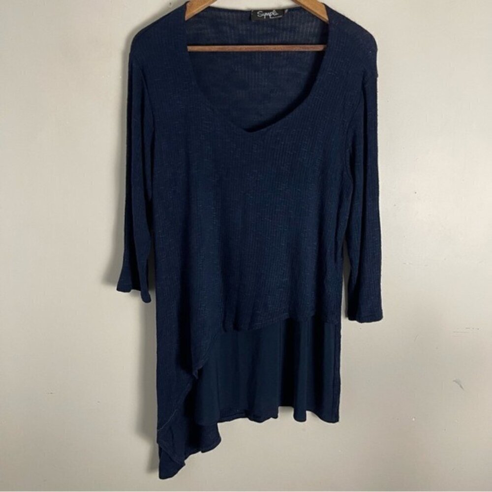 Sympli Ribbed Asymmetrical Tunic Top Sweater navy size 12 Lagenlook travel